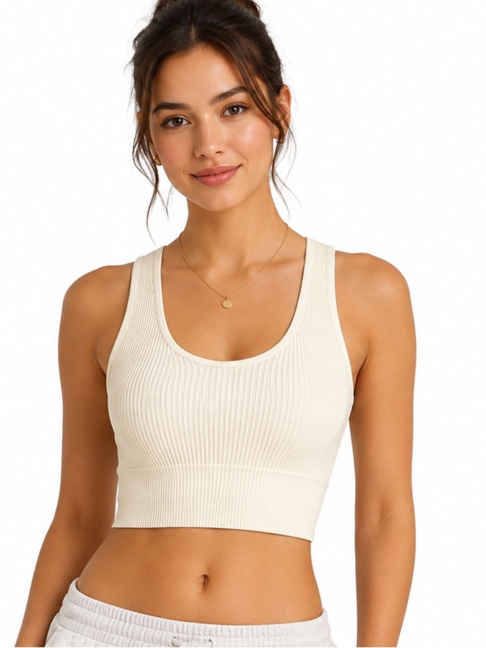 Garage Ribbed Seamless Crop Tank Top Bralette Ivory XS Stretch Basic Chic lounge
